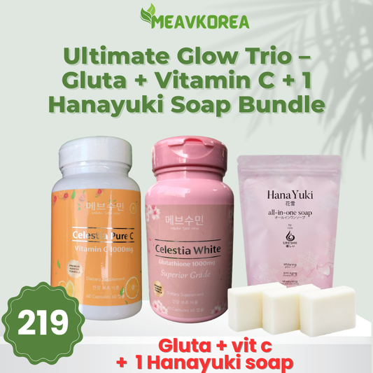 Ultimate Glow Trio – Gluta + Vitamin C + 1 Hanayuki Soap Bundle