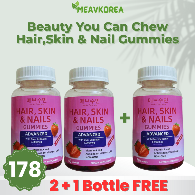 Meav Soo Min Hair Skin and Nails gummies 2 plus 1 free pack beauty supplement